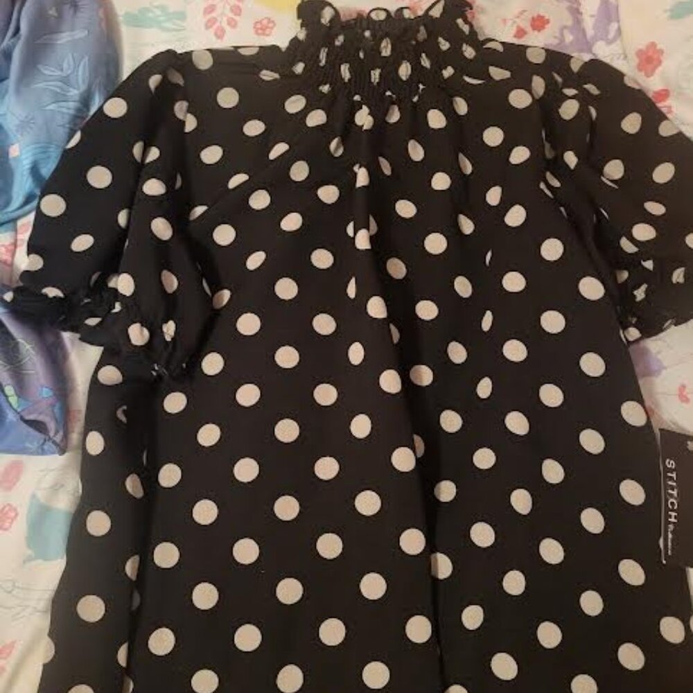 Womens Stitch Collection Black and White Polka Dot Turtleneck Shirt Size M
